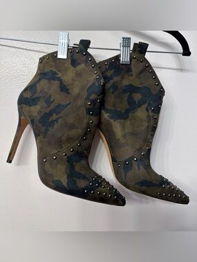 Jessica Simpson Olive Camo Studded Pointed Toe Ankle Booties